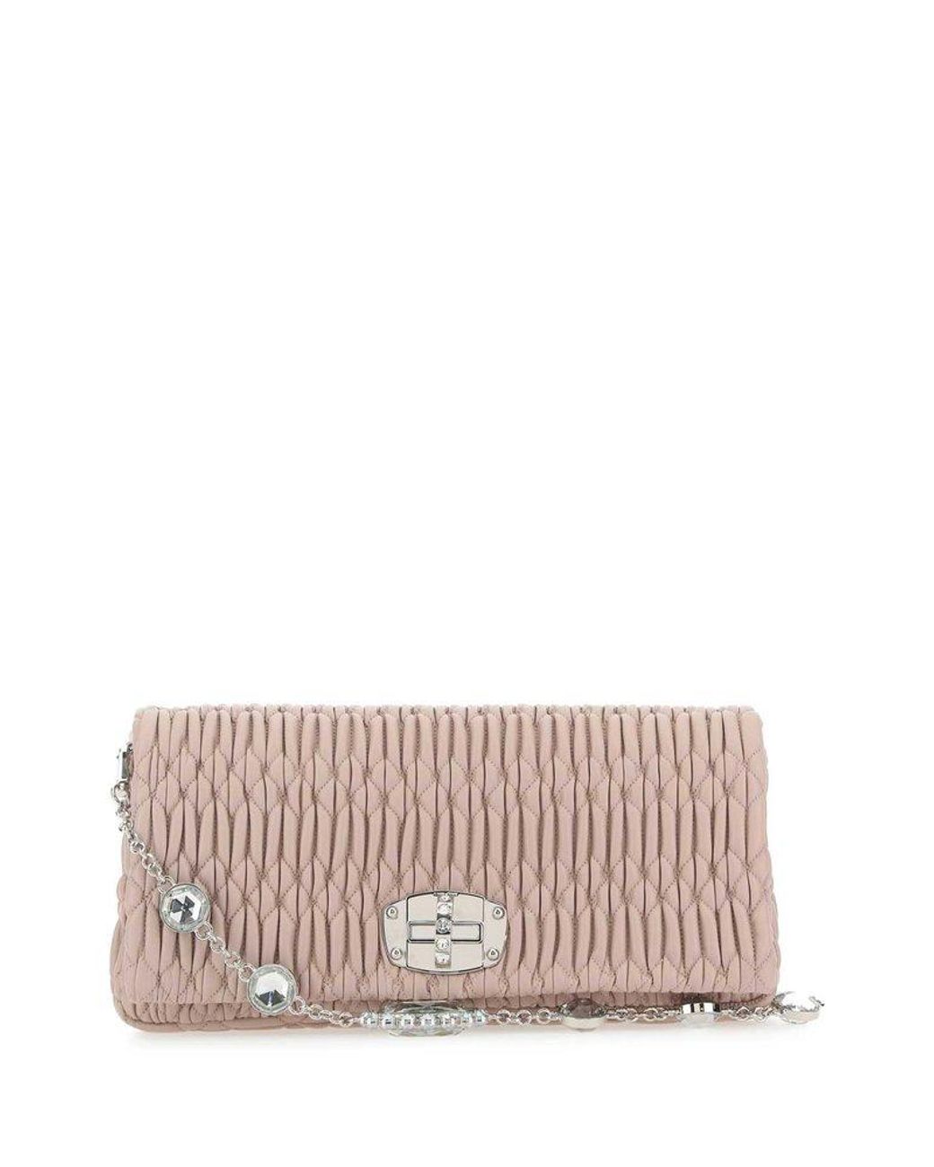 Miu Miu Pastel Nappa Leather Miu Crystal Shoulder Bag in Pink Lyst