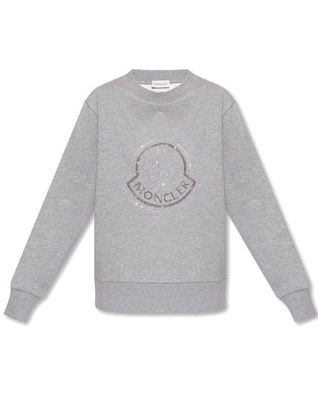 Moncler Crystal-embellished Crewneck Sweater in Gray | Lyst