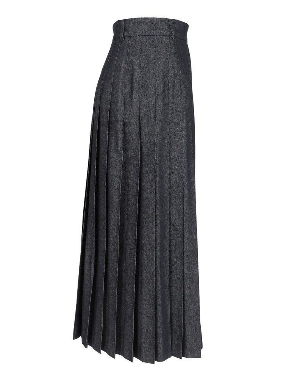 【S Max Mara】 Vale pleated denim midi skirt 0400022198102_MIDNIGHTBLUE?wid