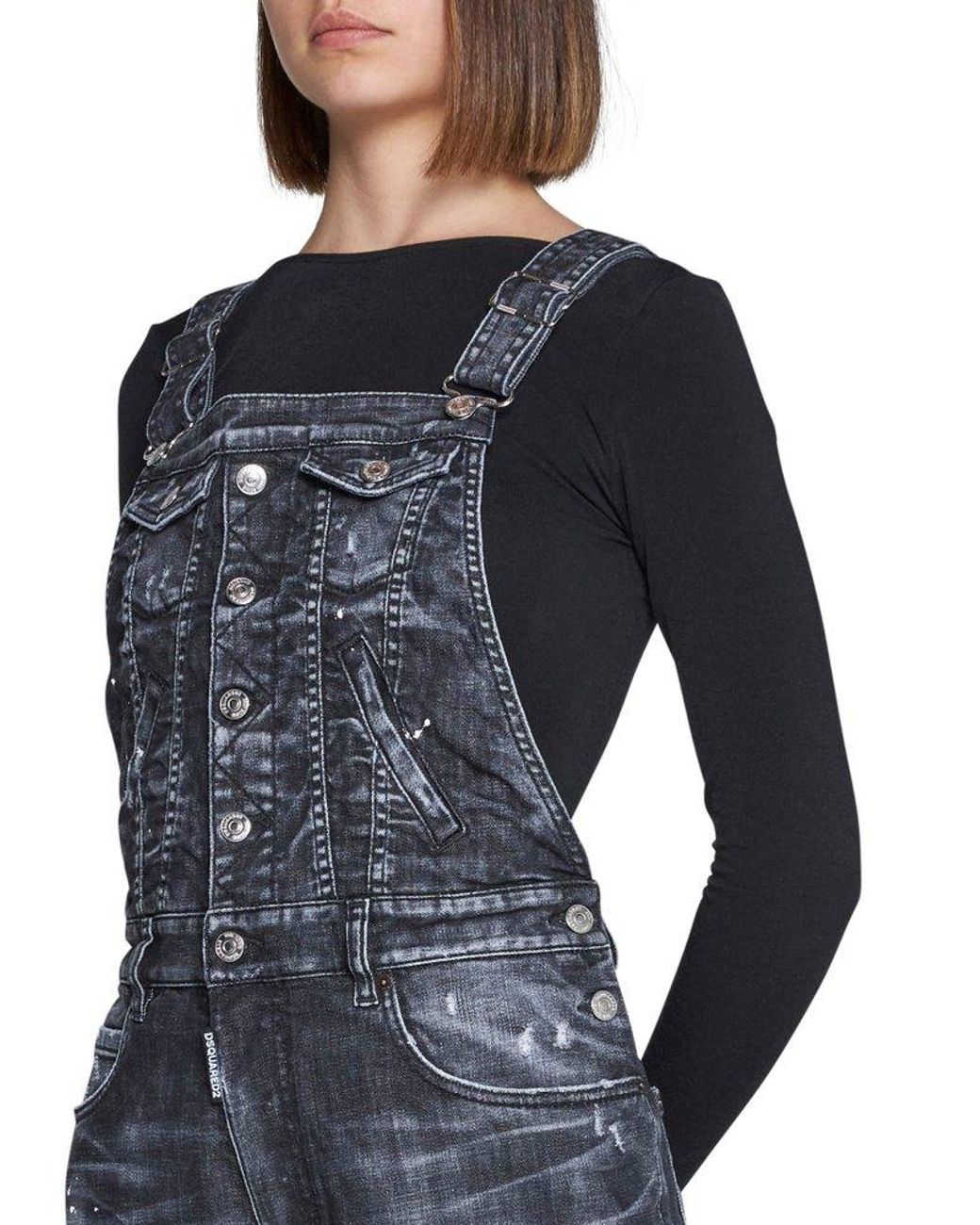 DSquared² Ripped Denim Dungarees | Lyst Canada