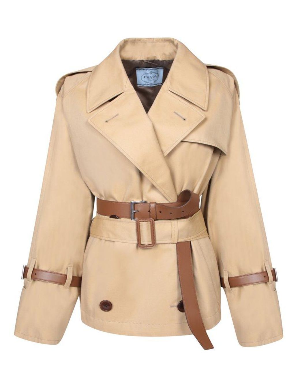 【プラダ・PRADA】Double-breasted cotton twill trench coat Prada Double-Breasted Cotton Twill Trench Coat | Saks Fifth