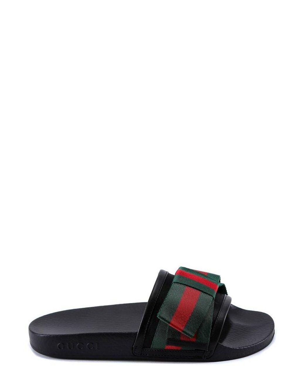 Gucci Striped Bow Slides in Black | Lyst