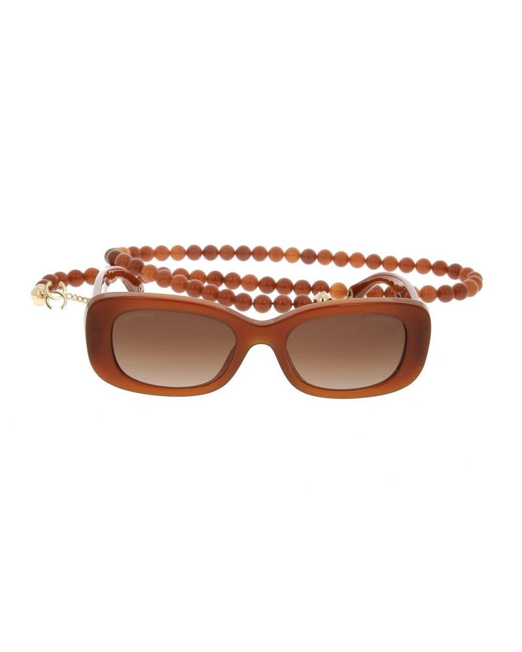 Chanel Square Frame Beaded Sunglasses in Brown