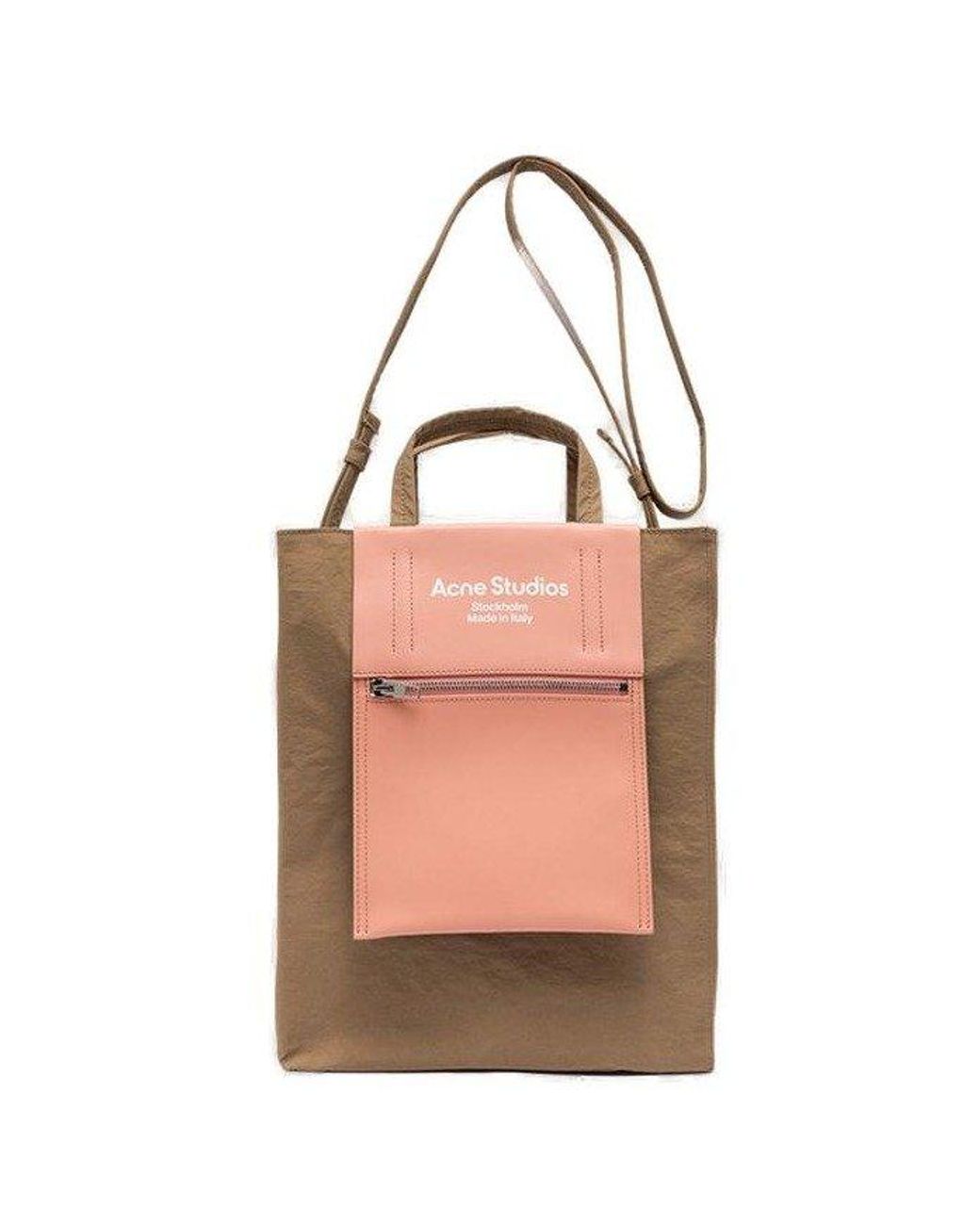 Acne Studios Papery-Texture Logo Printed Tote Bag in Pink | Lyst