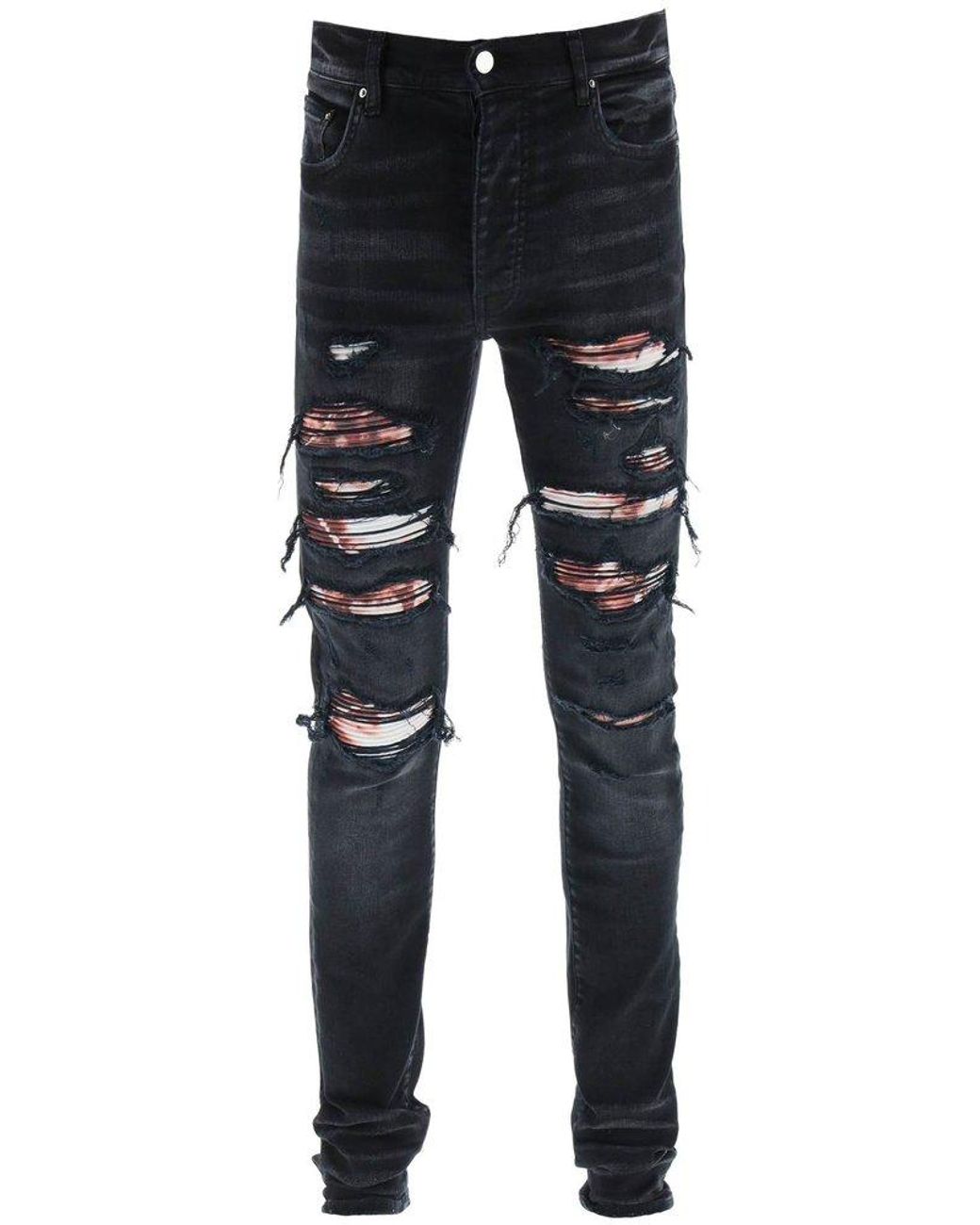 Amiri Denim Logo Patch Ripped Slim Cut 