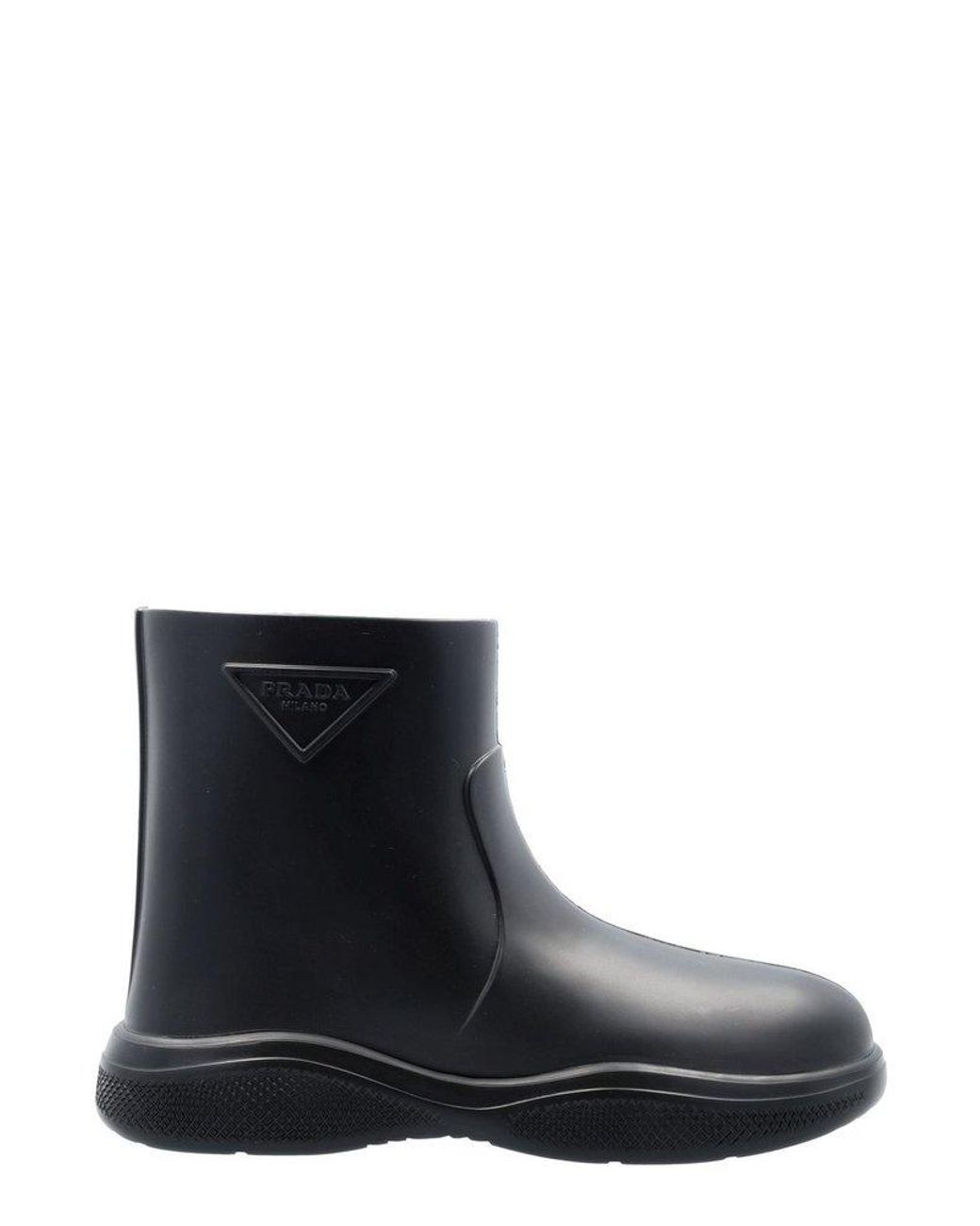 Prada Logo Embossed Slip-on Rain Boots in Black | Lyst UK