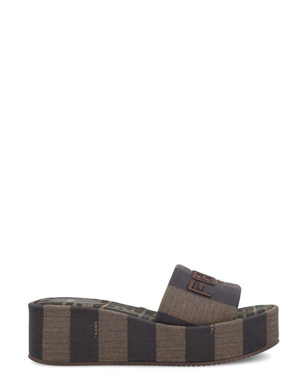 Fendi Sunshine Logo Embroidered Slippers in Brown | Lyst