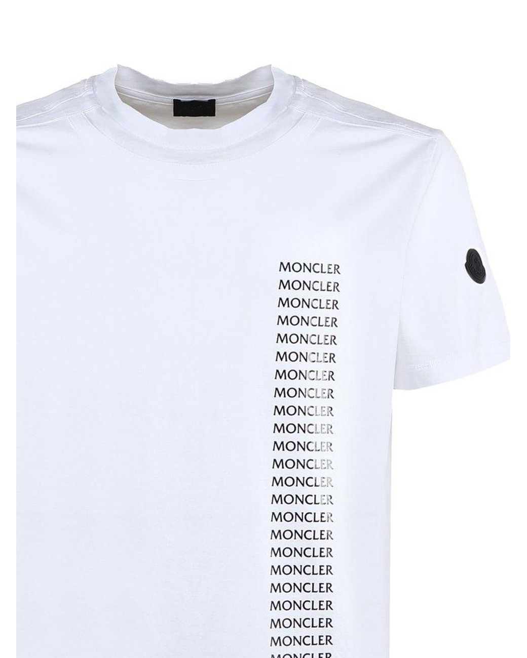 Moncler Repeat Logo Printed Crewneck T-shirt in White | Lyst UK