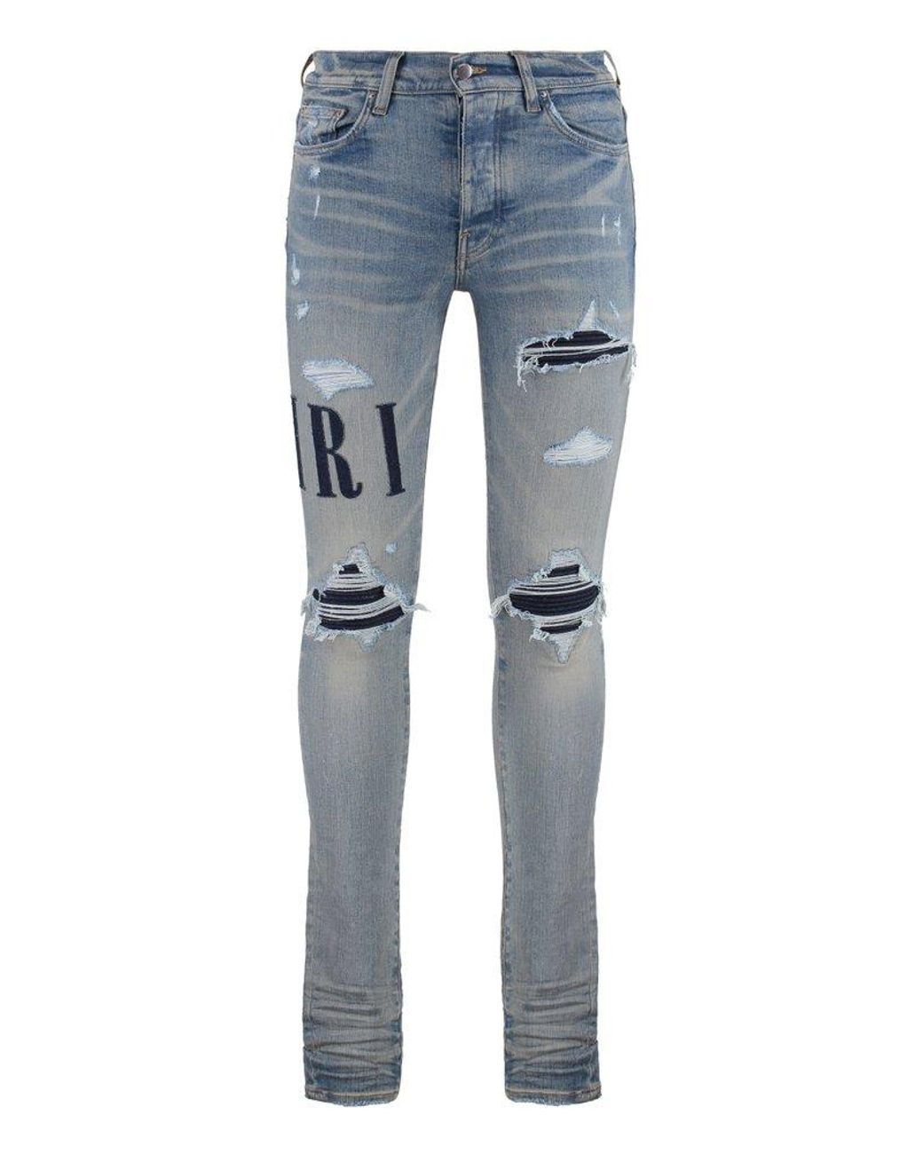 Amiri Appliquélogo Distressed Jeans in Blue for Men Lyst UK