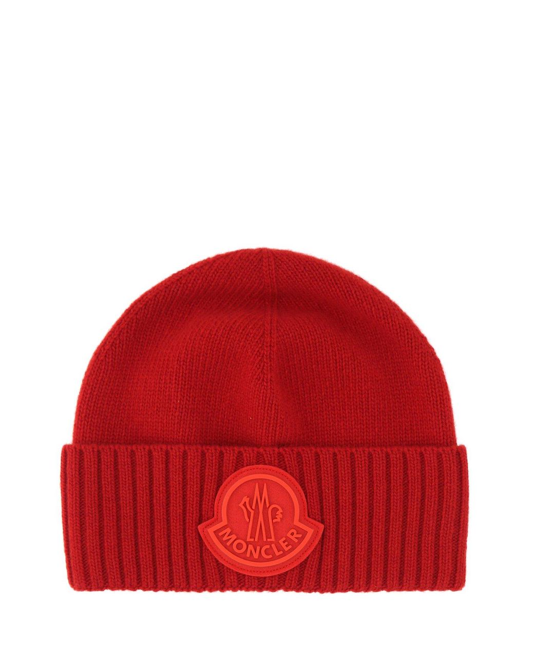 Moncler Wool Large Logo Beanie Red for 