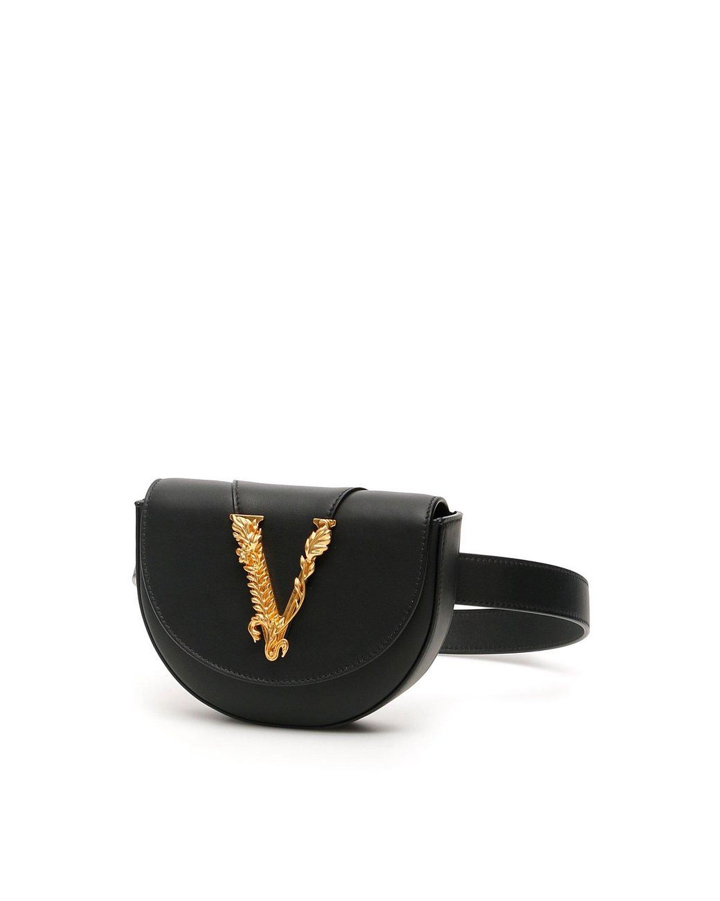 Versace Leather Virtus Logo Plaque Belt Bag in Black Lyst