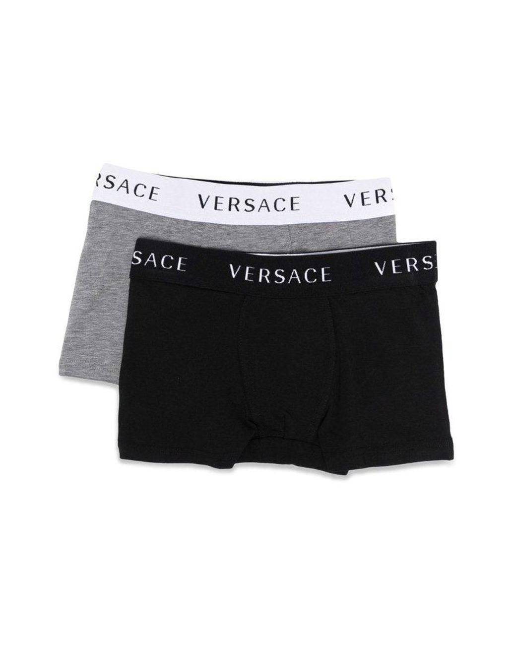 Versace Logo Printed Waistband Bi-pack Boxers in Black for Men