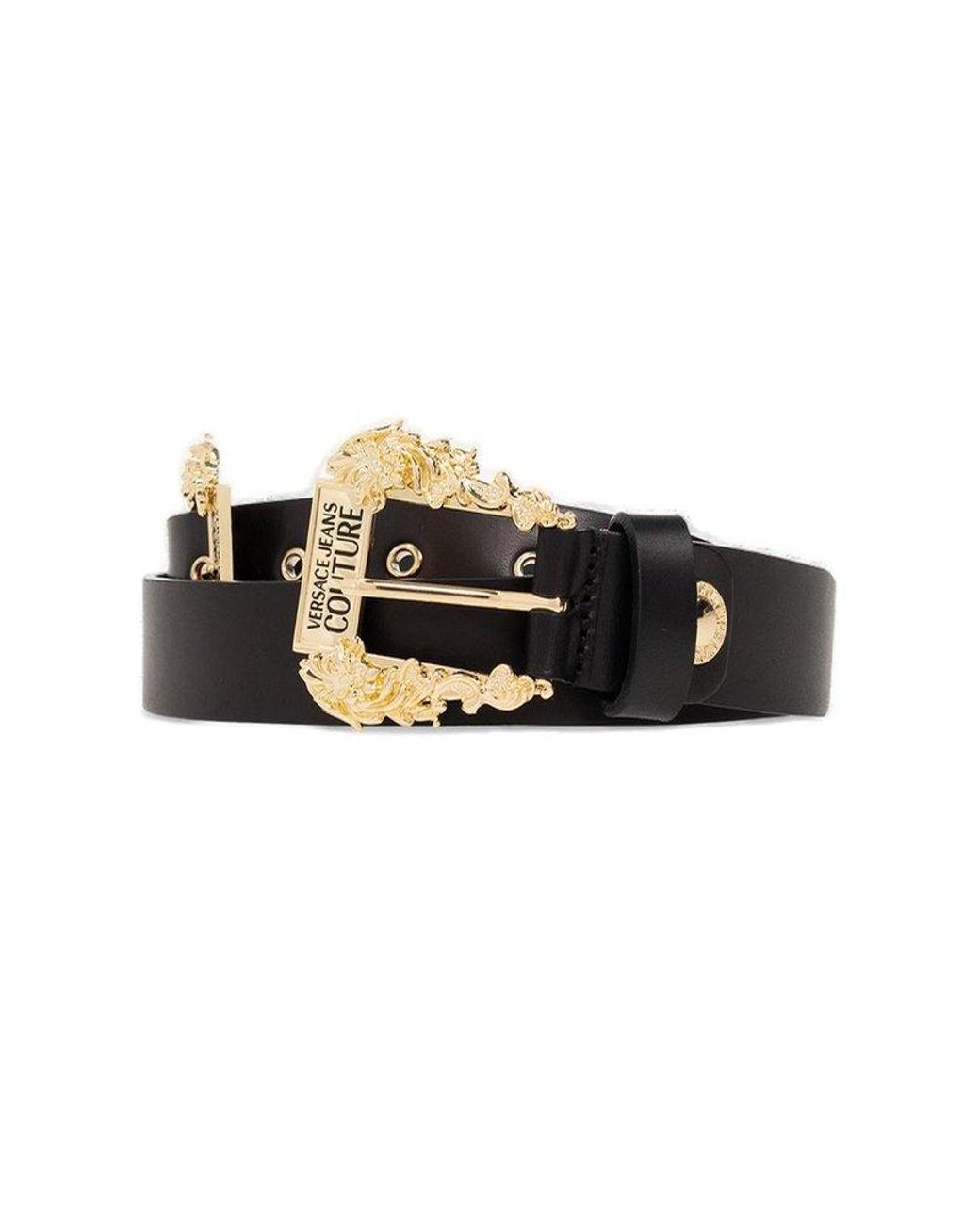 Versace Jeans Couture Double Buckle-fastened Logo Engraved Belt in Black |  Lyst UK