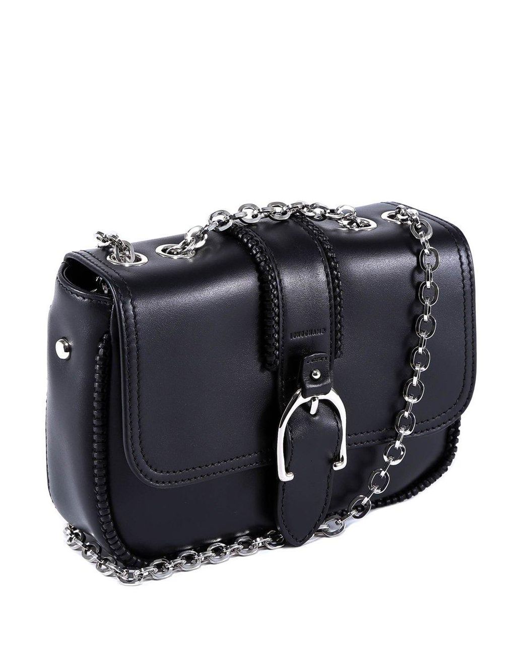 Longchamp Buckled Logo Embossed Foldover Crossbody Bag in Black | Lyst