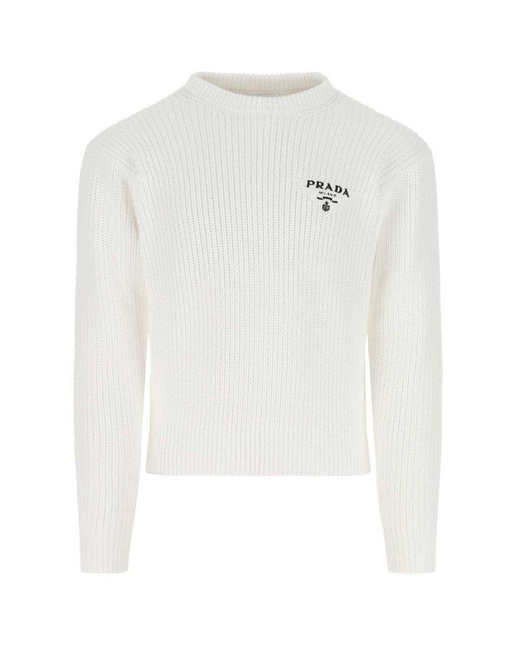 Prada Cotton Sweater in White for Men | Lyst Australia