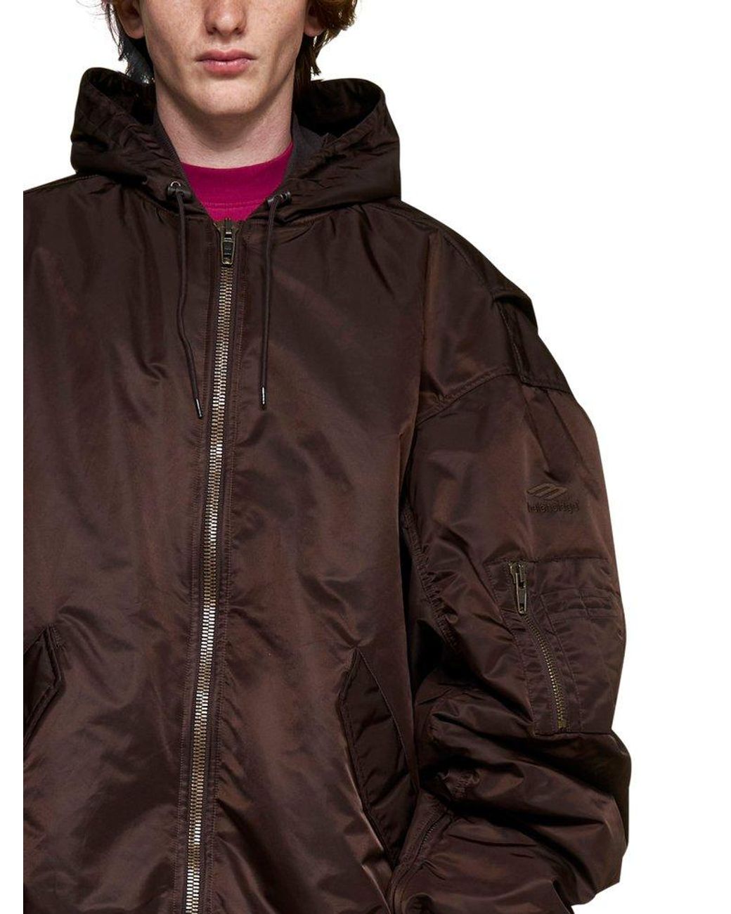 Balenciaga Hooded Bomber Jacket in Brown for Men | Lyst