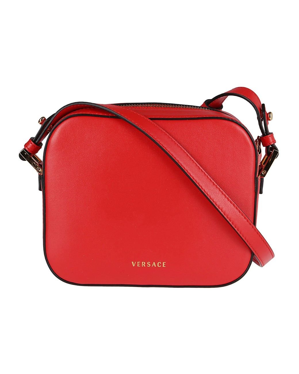 Versace Vitello Mini Virtus Calfskin Leather Crossbody Bag Flame Red