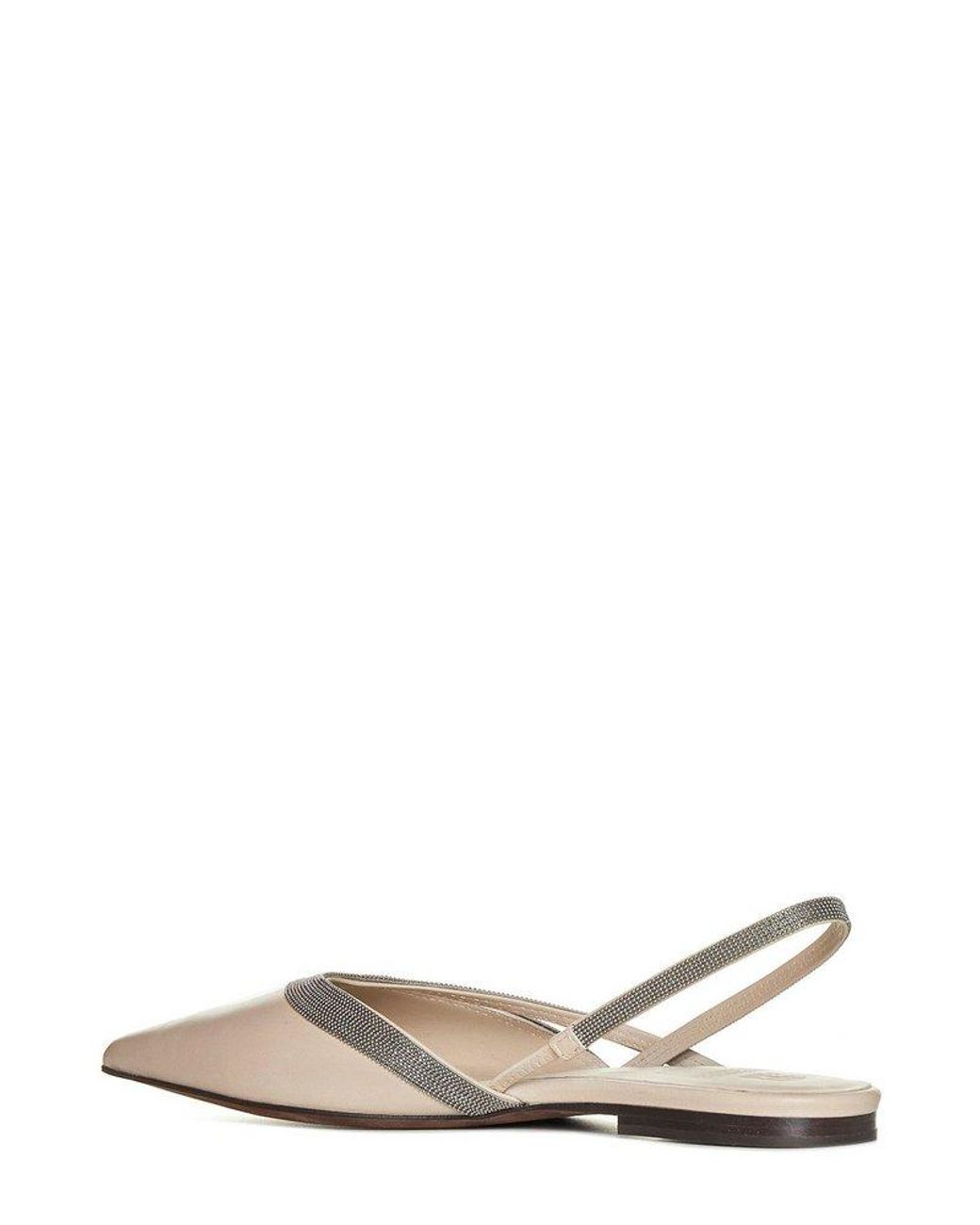 Brunello Cucinelli Pointed Toe Slingback Ballerine Shoes in White | Lyst