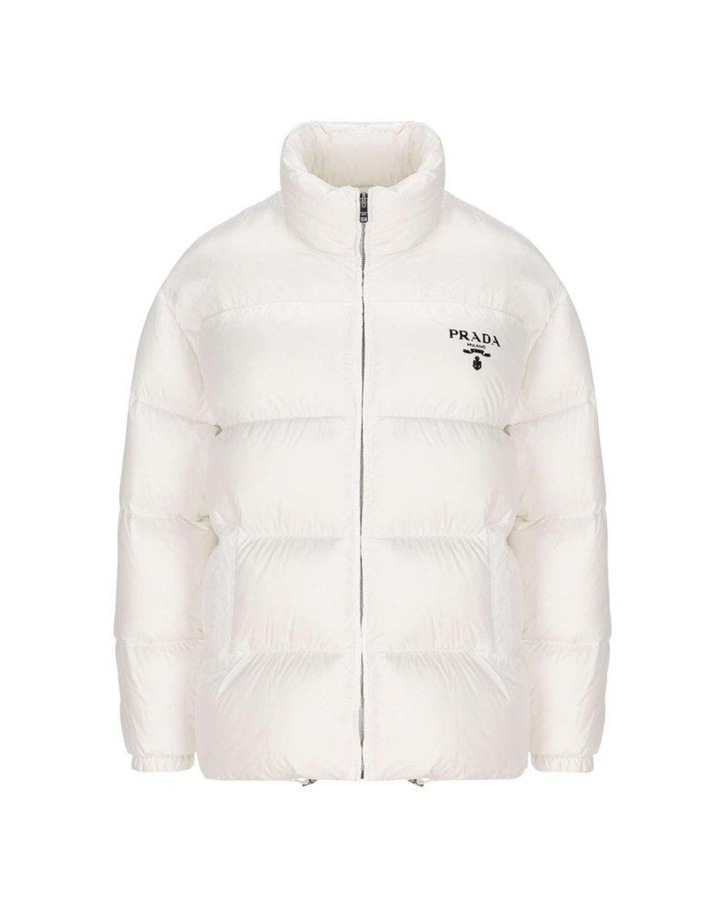 Prada Logo Printed Puffer Jacket in White | Lyst