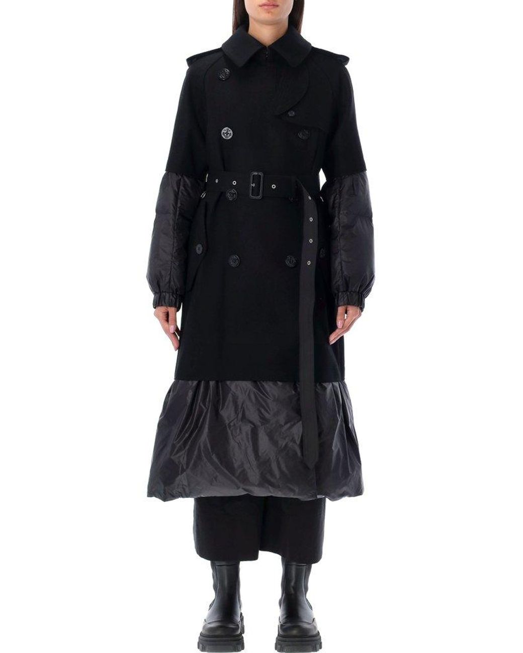 Sacai Padded Inserts Wool Trench Coat in Black | Lyst