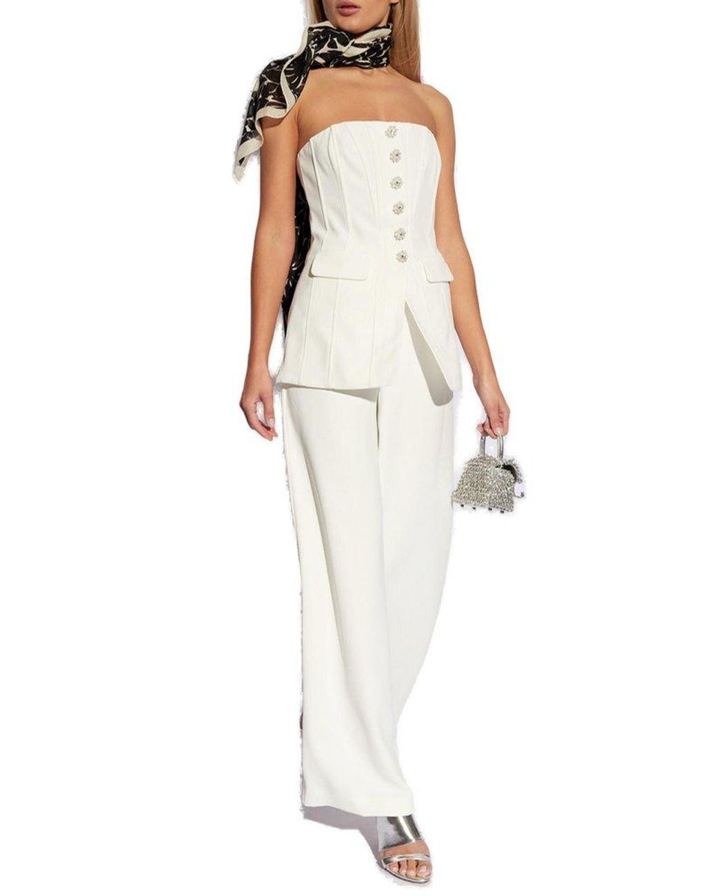 Self-Portrait Bandeau Crepe Jumpsuit in White