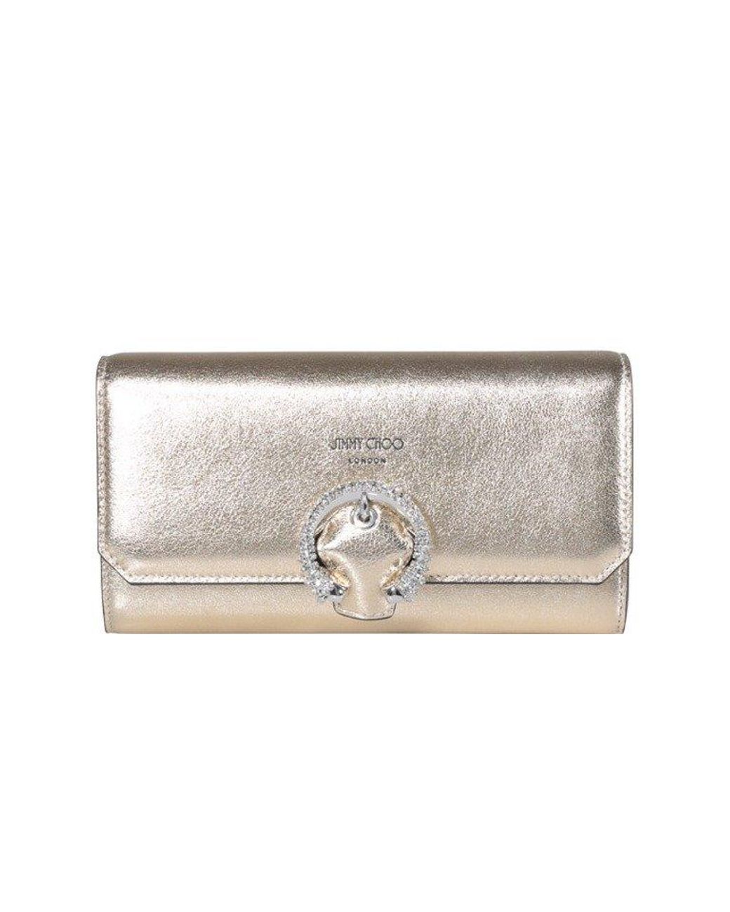Jimmy Choo Logo Detailed Embellished Wallet in Metallic Lyst UK