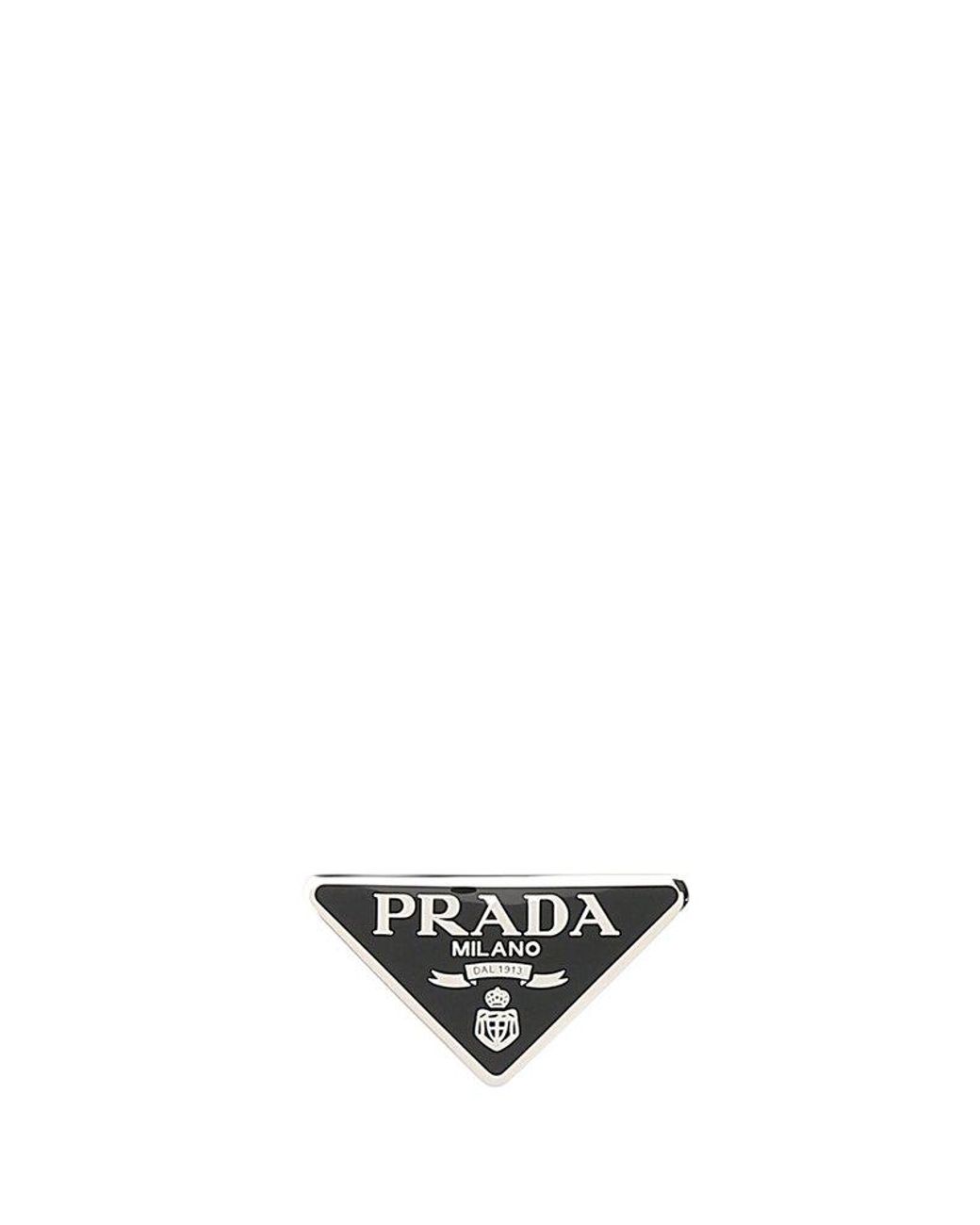 Prada Triangle Logo Clip Fastened Hairpin in White | Lyst UK