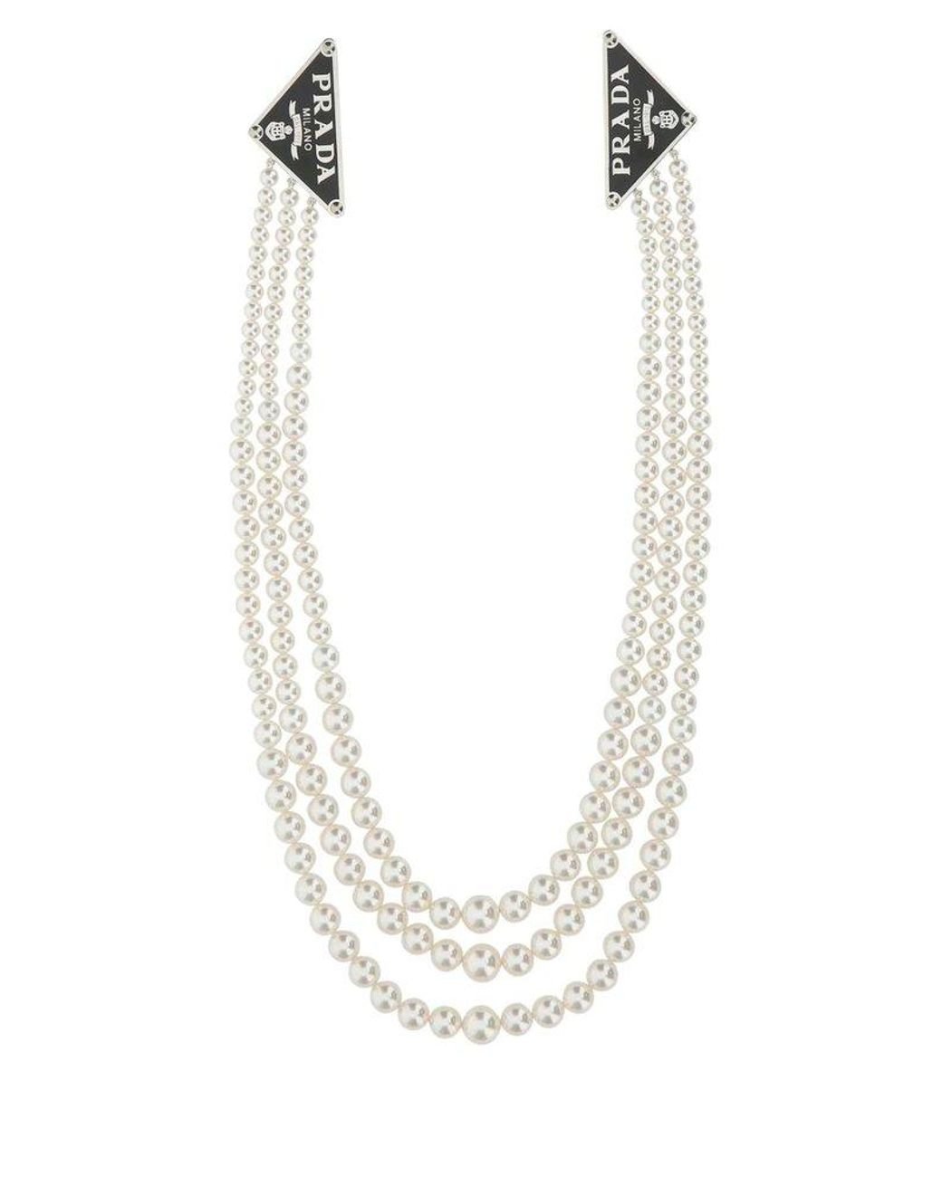 Prada Fine Jewellery Gold And Pearl Necklace In White/amethyst | ModeSens