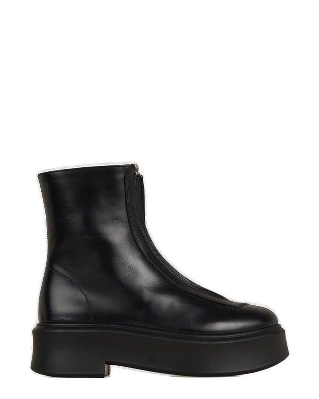 The Row Zip Round-toe Ankle Boots in Black | Lyst
