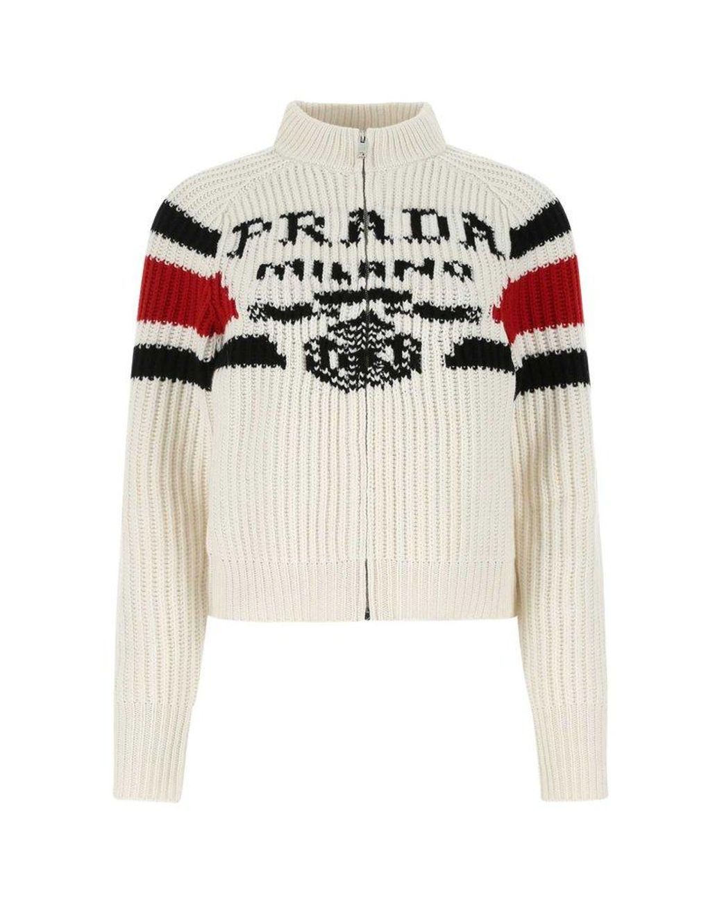 Prada White Cashmere Cardigan in Black | Lyst Prada White Cashmere Cardigan in Black | Lyst