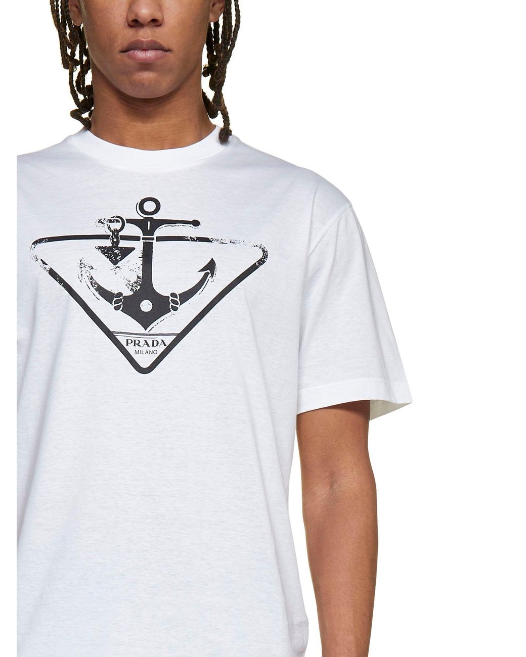 Prada Logo Printed Crewneck T-shirt in White for Men | Lyst