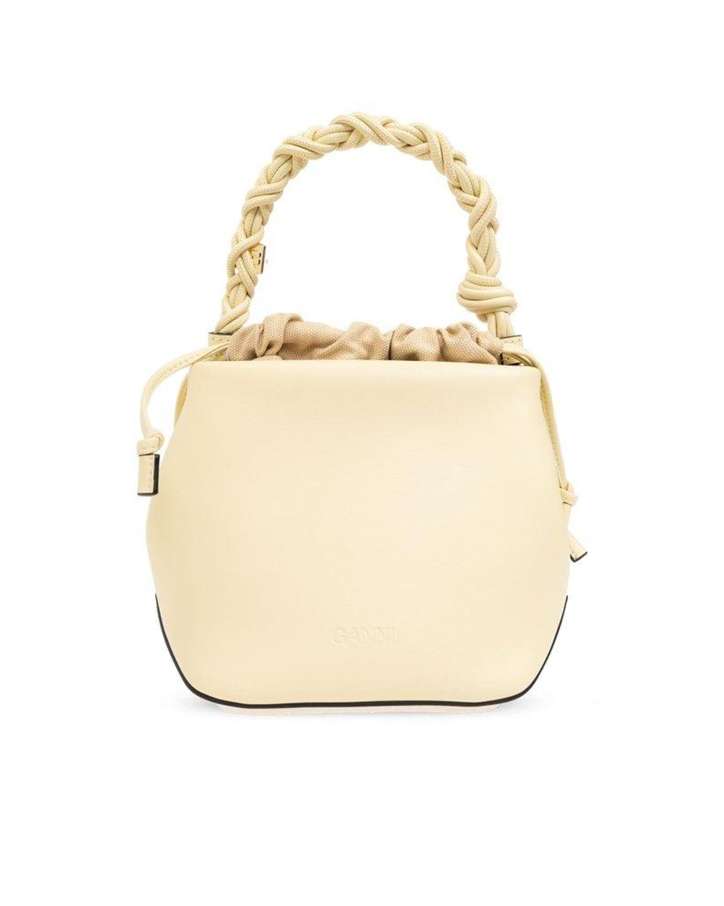 ショルダーバッグ・ポシェット Ganni Hand-Braided Shoulder Bag With Gold Logo Ganni Hand-Braided Shoulder Bag With Gold Logo - Black