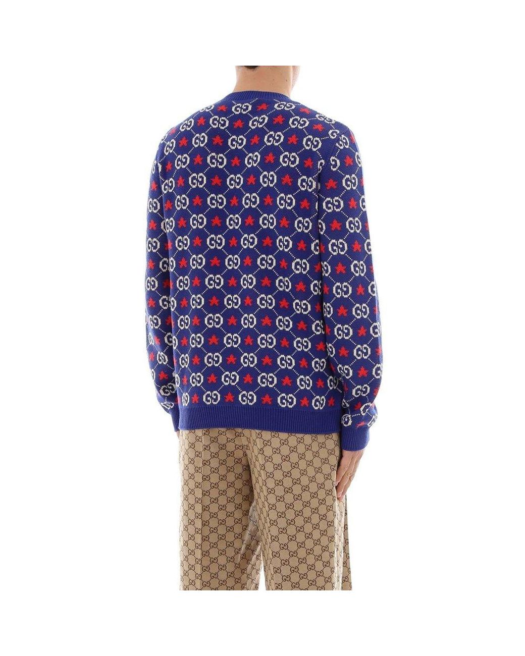 Gucci Monogram Motif Sweater in Blue for Men