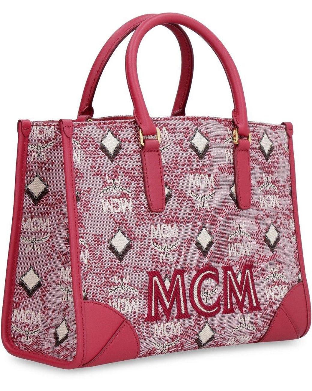 MCM Logo Jacquard Top Handle Tote Bag