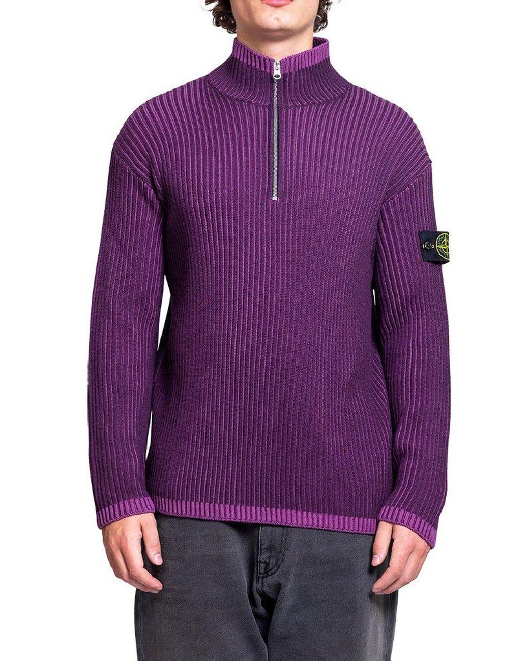 Stone Island Logo Patch High Neck Knitted Jumper in Purple Stone Island Logo Patch High Neck Knitted Jumper in Purple