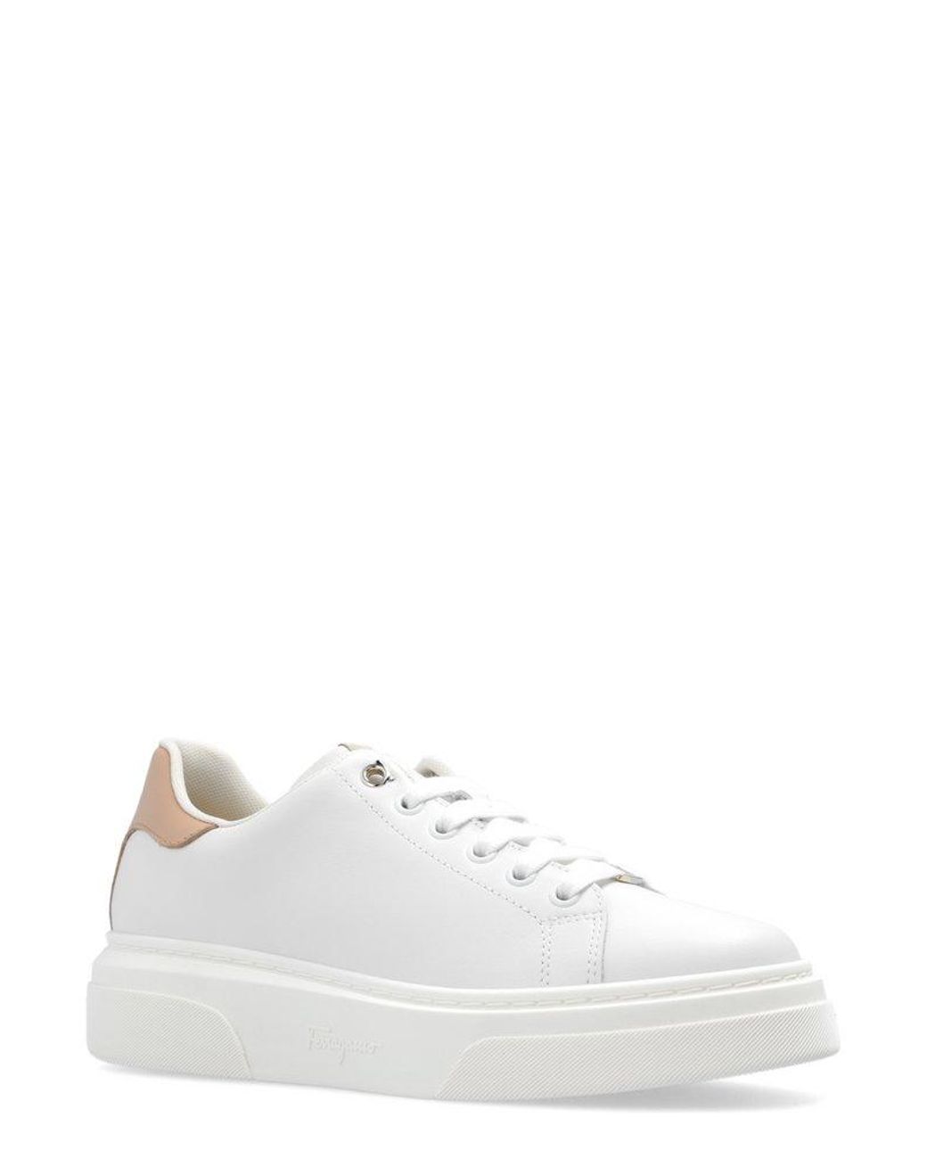 Ferragamo Vara-chain Round-toe Lace-up Sneakers in White | Lyst