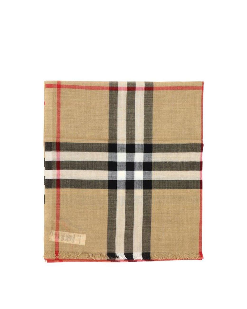 Burberry Exaggerated Check Printed Frayed Edge Scarf in Natural | Lyst