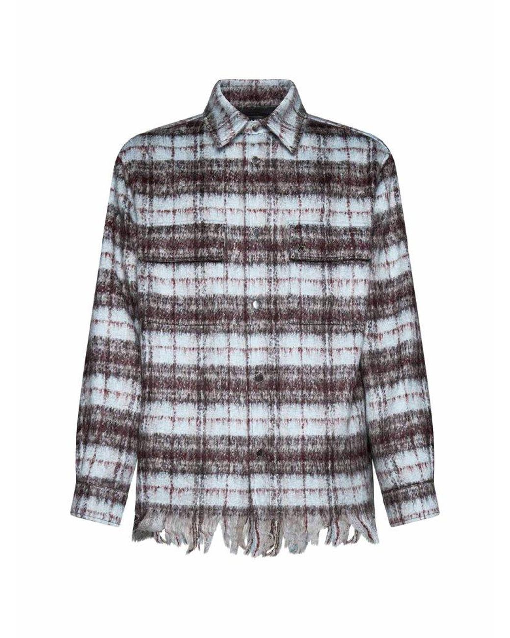 Amiri Fringed Check-printed Snapped Shirt Jacket in Gray for Men | Lyst