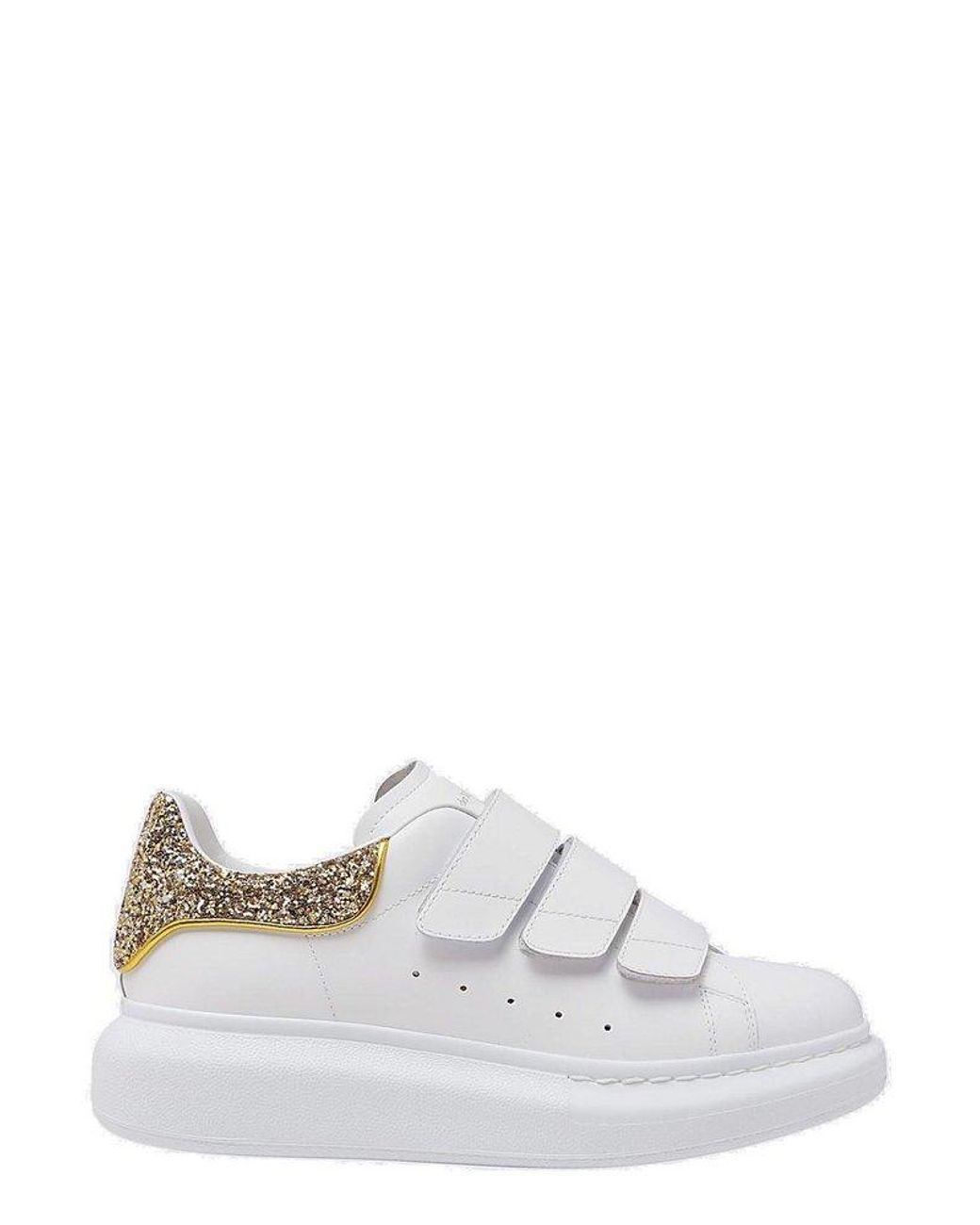 Alexander McQueen Leather Glitter Embellished Lowtop Sneakers in White