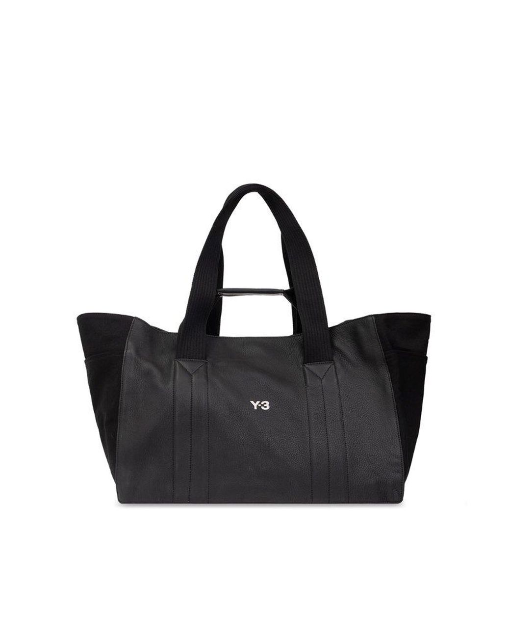 Y-3 Lux Leather Logo Printed Tote Bag in Black for Men