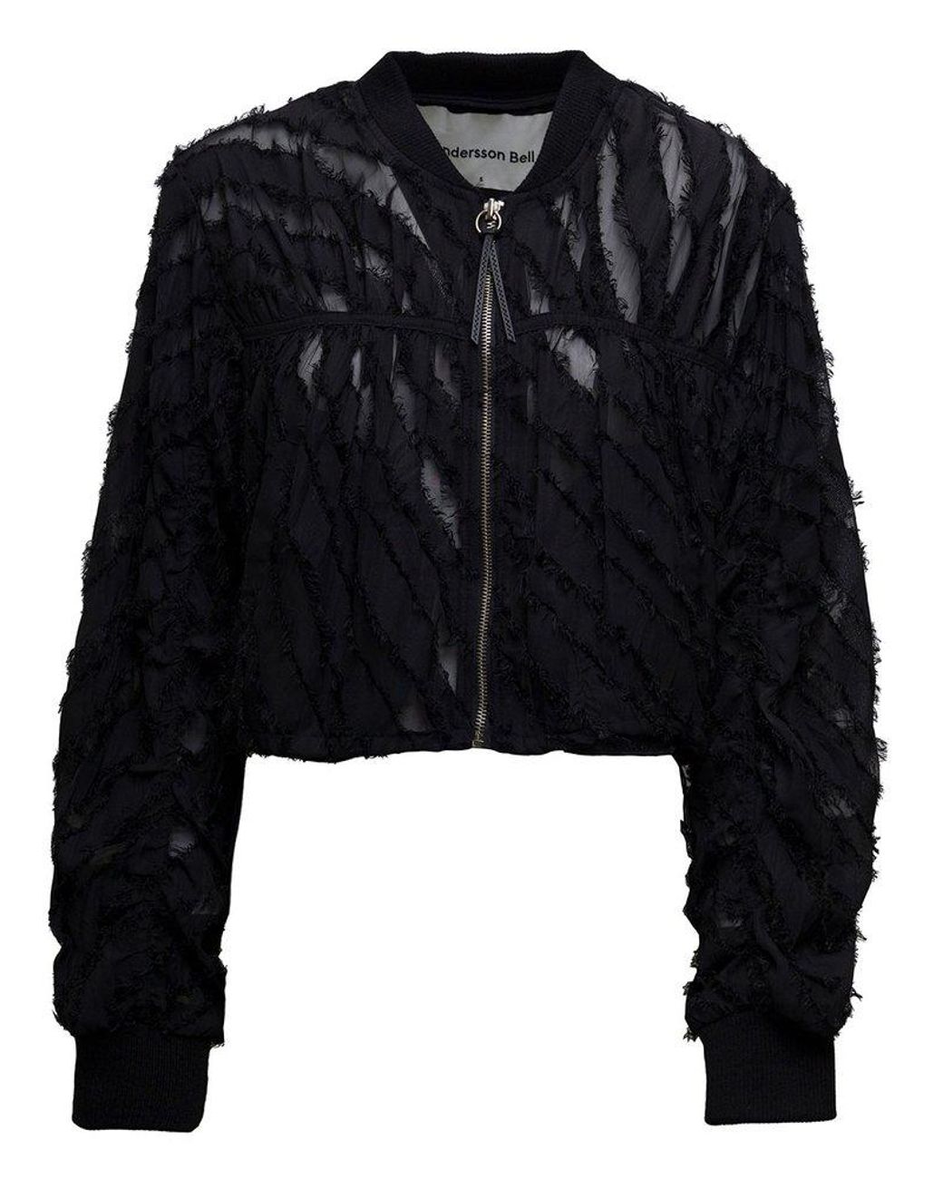 ANDERSSON BELL Adia See-through Fringe Bomber Jacket in Black | Lyst