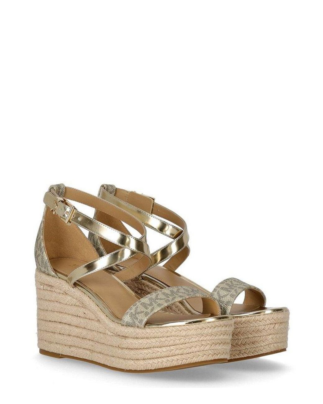 MICHAEL Michael Kors Monogram Jacquard Wedge Sandals in Natural Lyst UK