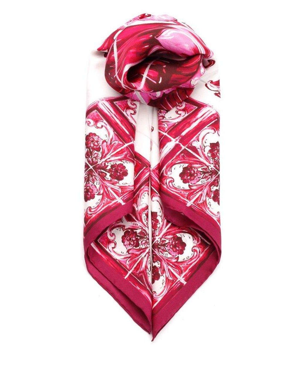 Dolce & Gabbana Majolica Print Twill Scarf in Pink