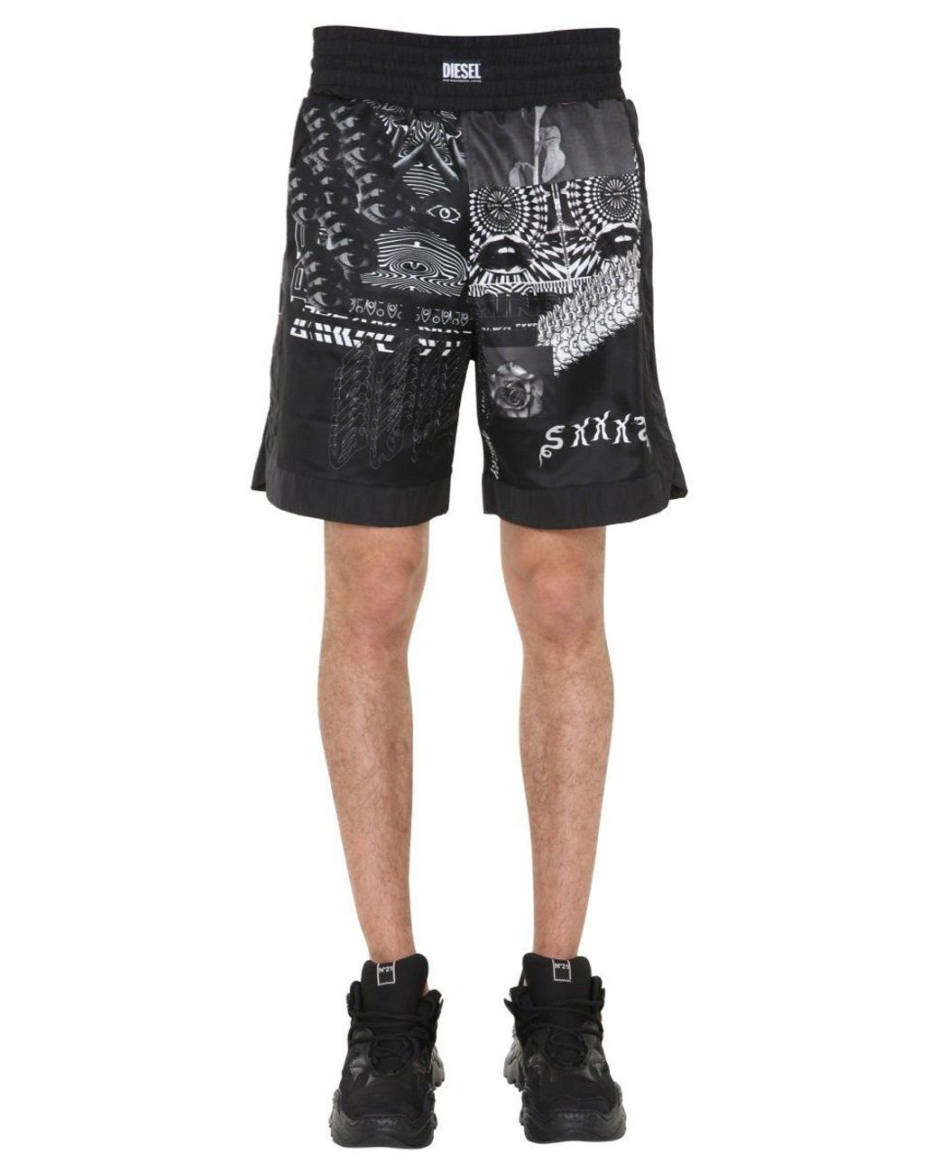 DIESEL Synthetic Pkumiprinta Bermuda Swim Shorts in Black for Men Lyst