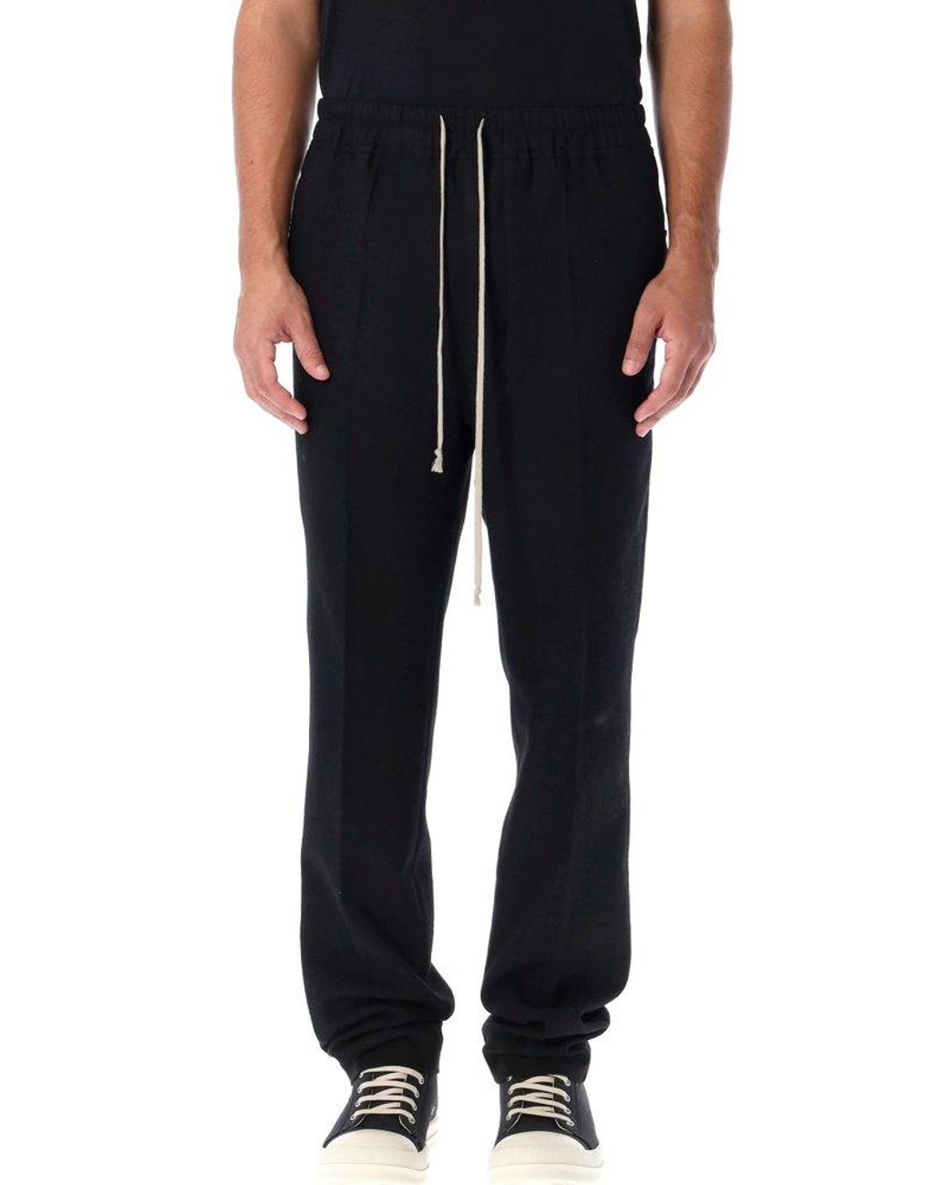 Rick Owens Men's Black Drawstring Slim Long Pants