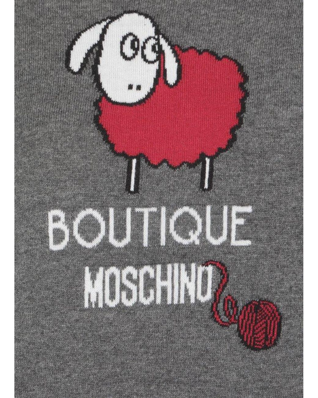 Boutique Moschino Cashmere Sheep-print Knitted Jumper in Grey Womens Clothing Jumpers and knitwear Jumpers Grey 