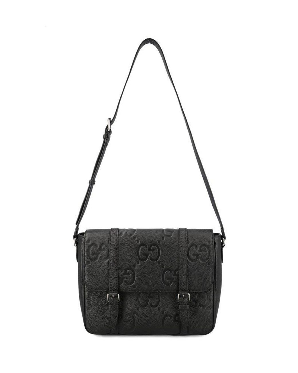 Gucci Medium Jumbo GG Foldover Top Messenger Bag in Black for Men