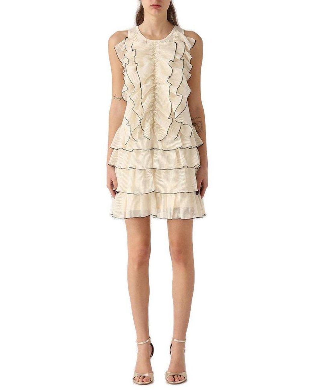 ワンピース ELISABETTA FRANCHI RUFFLED DRESS Elisabetta Franchi Ruffle Detailed Mini Dress in Natural | Lyst