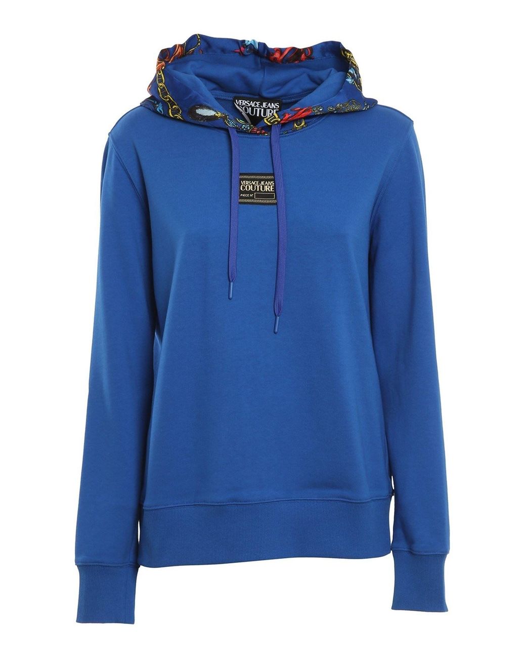Versace Jeans Couture Cotton Logo Patch Drawstring Hoodie in Blue - Lyst