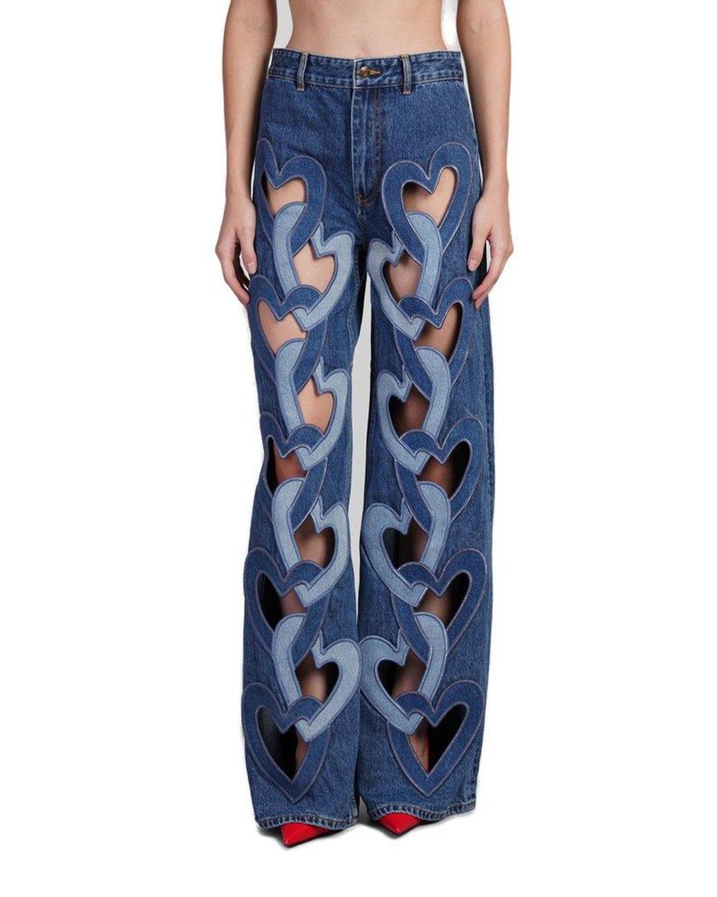 Area Heart Cut-Out Mid-Rise Jeans in Blue | Lyst
